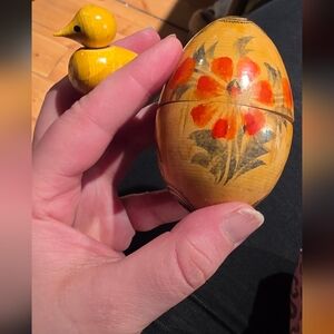 Hand-Painted Floral Wooden Egg